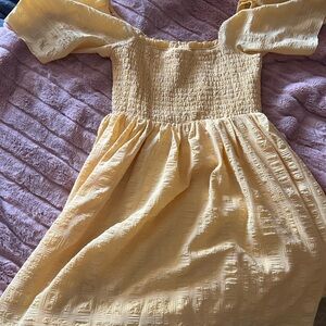 Yellow Smocked Off-the-Shoulder Mini Sundress
